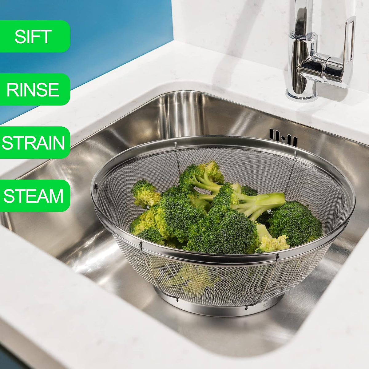 4-Piece Stainless Steel Kitchen Strainer Set – Fine Mesh Colanders for Pasta, Rice & Fruit, Multi-Size Sifter Sieves