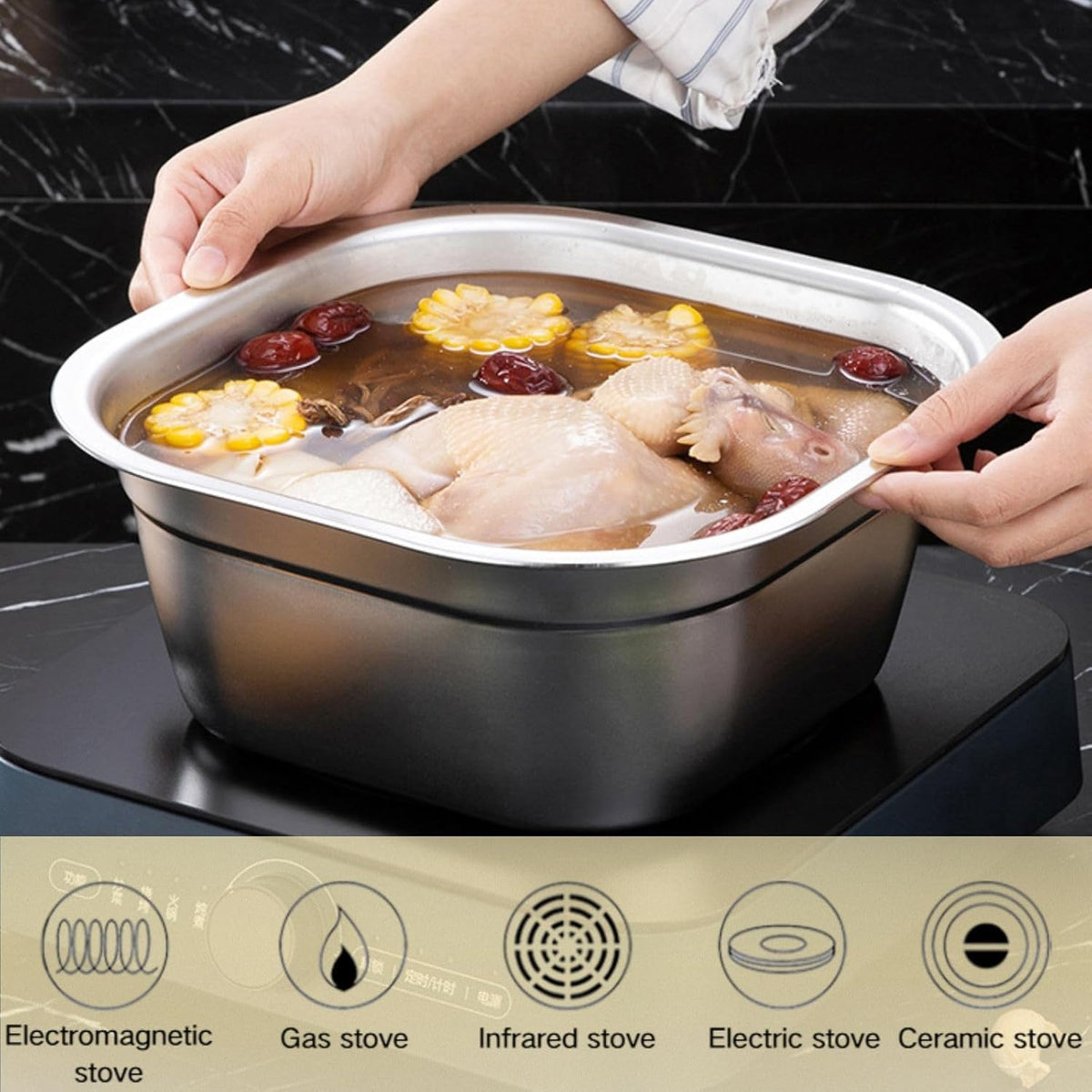 Stainless Steel Washing Up Bowl Set with Colander & Lid – Square Dish Tub for Fruit, Vegetable & Kitchen Sink Prep (11in)