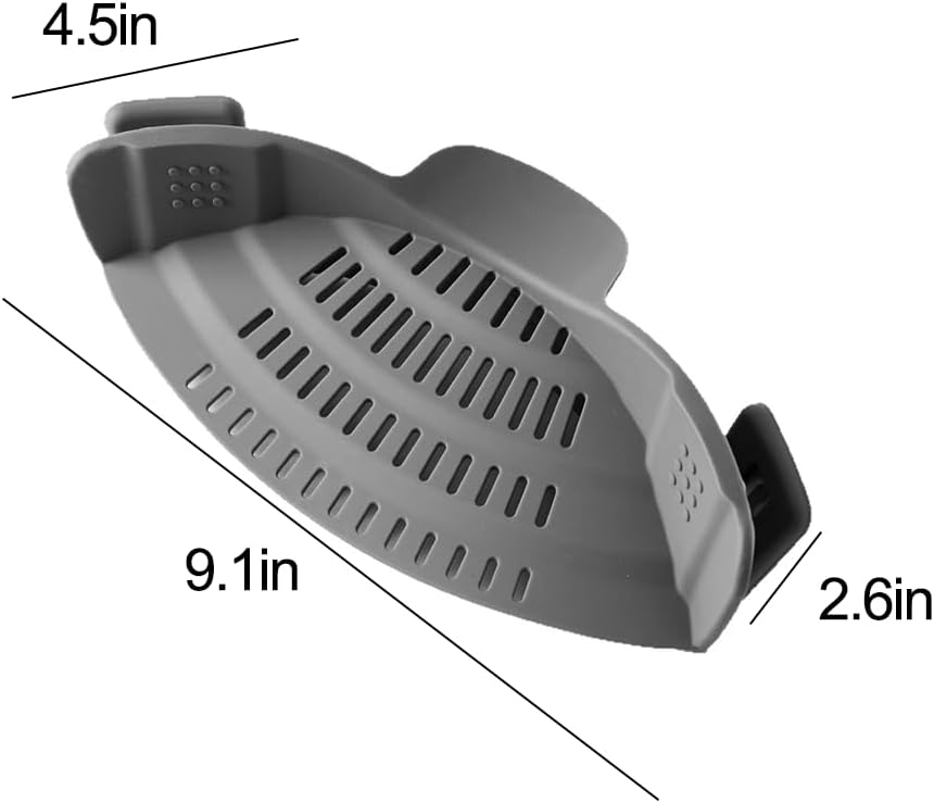 Silicone Clip-On Strainer for Pots & Pans – Heat Resistant Pasta Colander Kitchen Gadget for Noodles, Meat, Fruit & Vegetables (Gray)